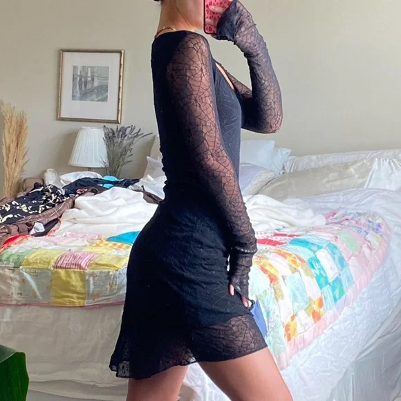 vintage lipservice spider mesh midi goth dress - Picture 1 of 4